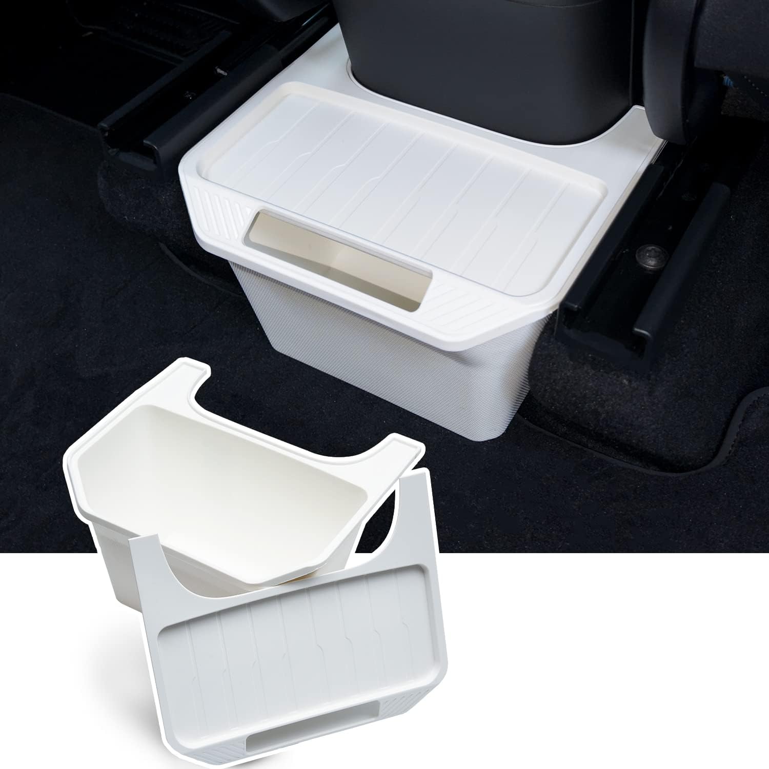 2020 2021 2022 2023 Tesla Model Y Rear Center Console Organizer behind Seat, Trash Can/Second Row Tissue Holder/Storage Bin for Model Y Accessories（White）