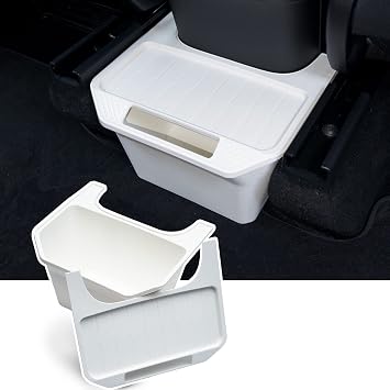 2020 2021 2022 2023 Tesla Model Y Rear Center Console Organizer behind Seat, Trash Can/Second Row Tissue Holder/Storage Bin for Model Y AccessoriesWhite