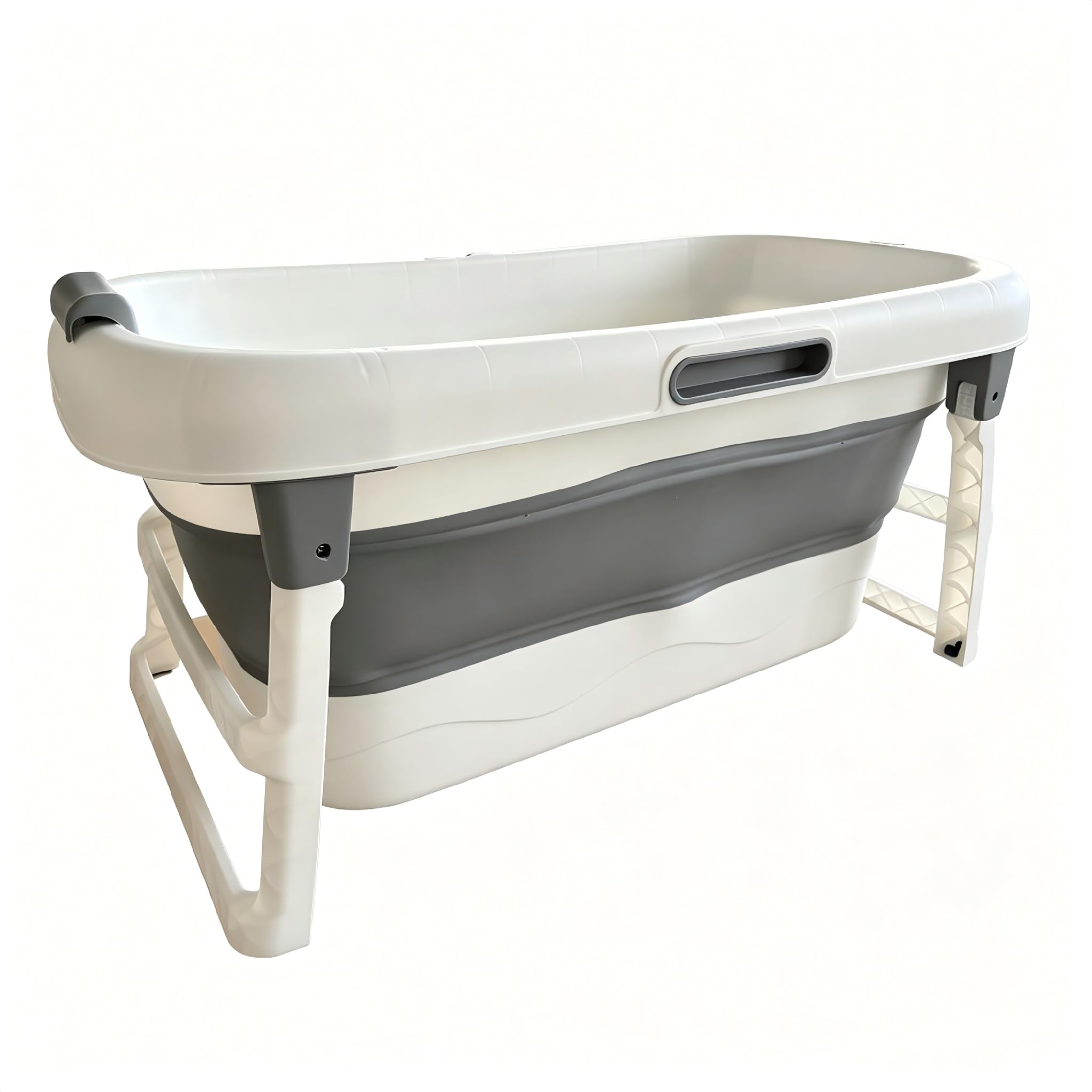 Bañera plegable portátil de tamaño adulto con almacenamiento plegable con rodillos de masaje y bandeja de almacenamiento, bañera grande y reforzada, color gris, 117 cm