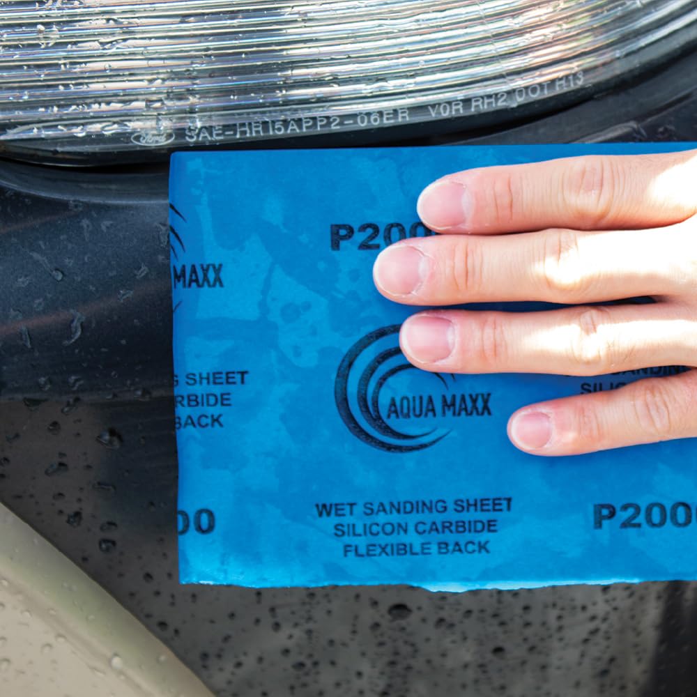 Aqua Maxx Wet Dry Sandpaper Sheets 2000 Grit, 50 Pack Waterproof Silicon Carbide Abrasive Paper, 9 x 5.5 Inch Ultra Fine Finishing Sanding Sheets for Automotive Paint Correction, Polishing, Metal
