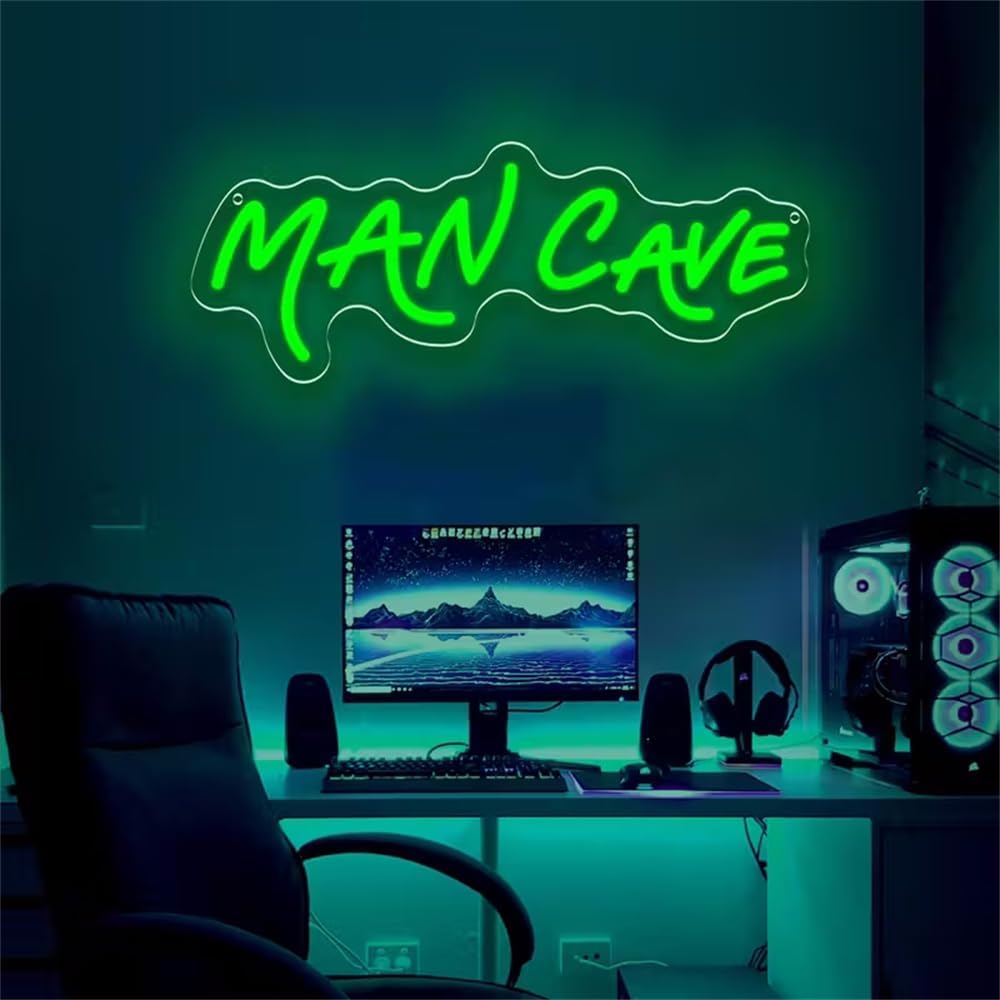 Man Cave Neon Sign for Wall Decor Dimmable LED Garage Neon Light USB-Powered Light Up Signs for Man Cave Workshop Game Room Lounge Basement Bar Tavern Bistro, Men Dad Gifts