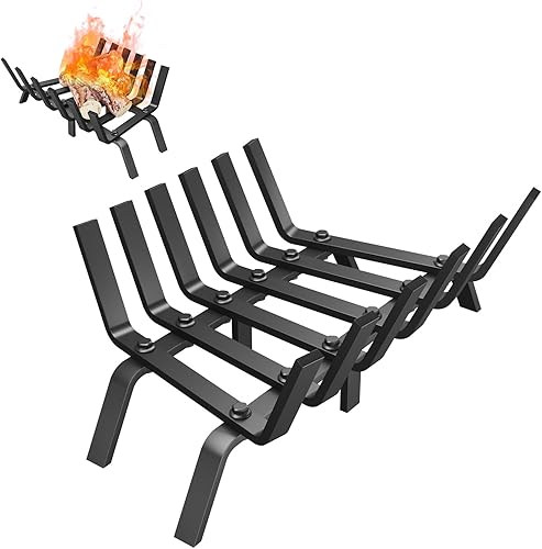 Rejilla para chimenea, soporte sólido para leña de hierro fundido de 17 pulgadas, rejilla de fuego para accesorios interiores de chimenea