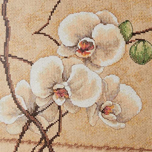 Image of Dimensions 'Oriental Orchids' Counted Cross Stitch Kit, 14 Count Beige Aida, 12 inch x 12 inch