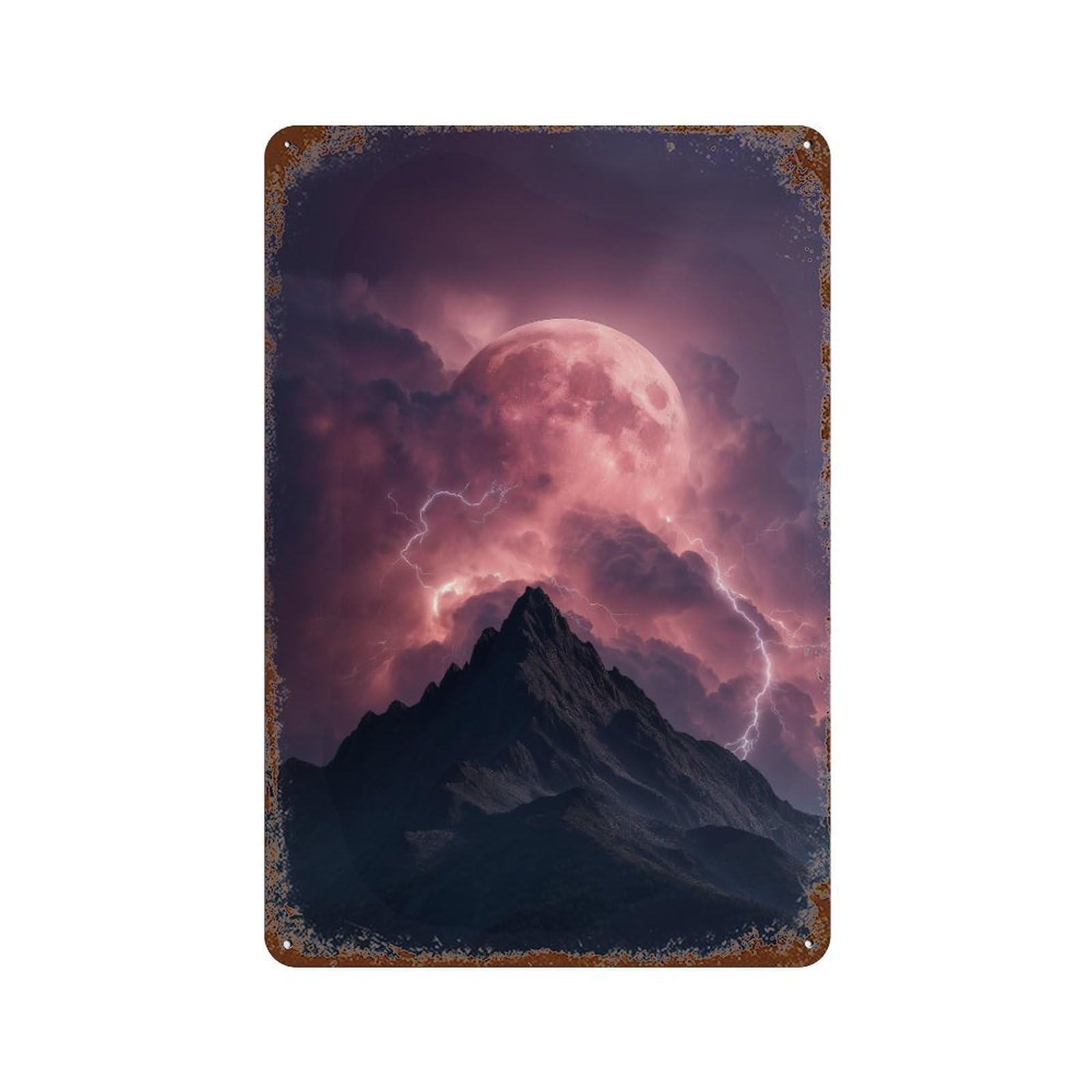 Thunderstorm Moonlit Peaks -1 Weathered Tin Sign 11.8"x7.9", Decorative Metal Wall Art for Garage, Bar And Workshop Decor