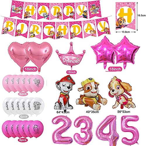 2-5St Birthday Party Decoration Set, Party Backdrop Decor For Girls, Dog Patrol Theme Birthday Party Balloons Include Banner Pull Flag,Spiral Pendant, Foil Balloons And Ribbons Etc. #TOP1
