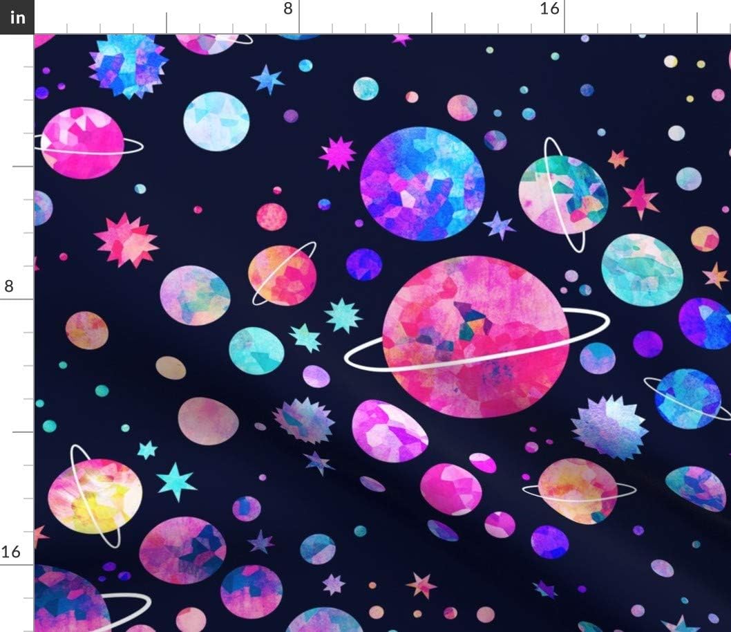 Spoonflower Fabric - Galaxy Cosmic Planets Space Stars Pastel Watercolor Outer Printed on Petal Signature Cotton Fabric Fat Quarter - Sewing Quilting Apparel Crafts Decor
