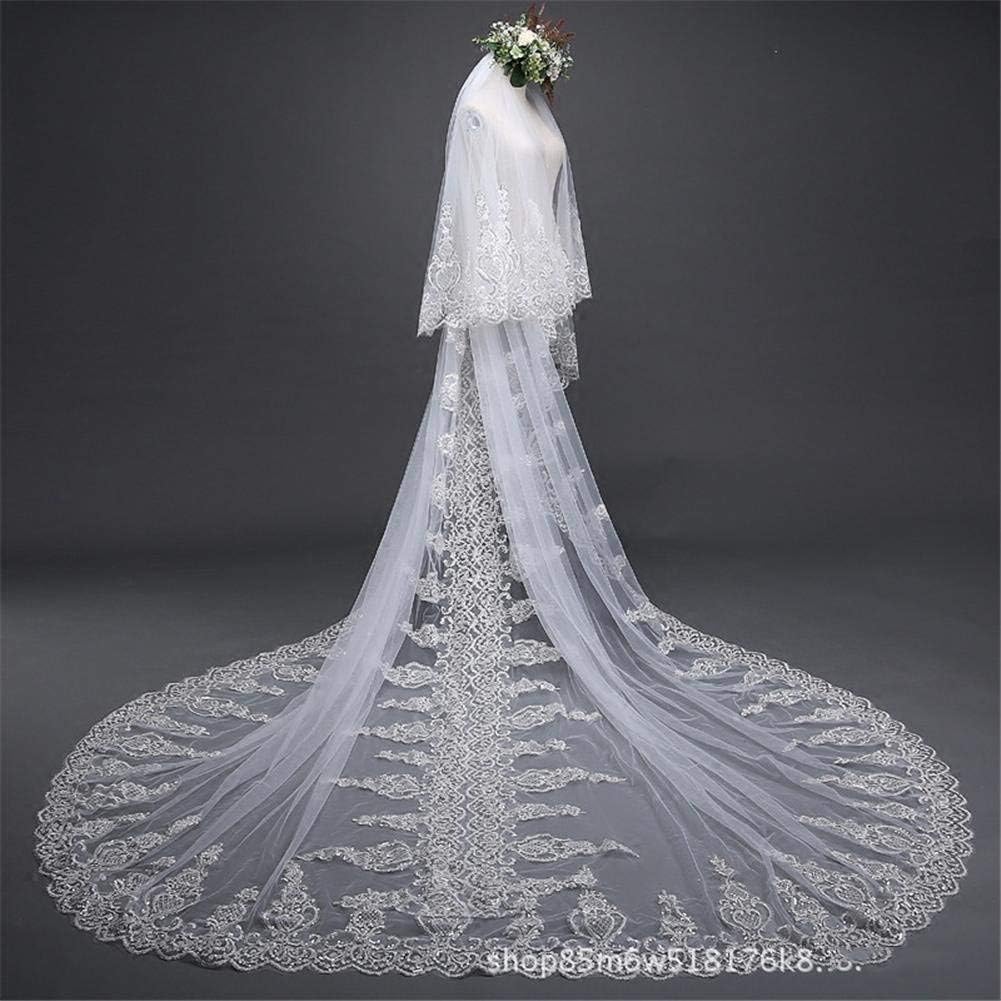 ALturN Hochzeitsschleier, Brautschleier, Hochzeitsschleier 3/4/5 m Kathedrale Lange Seite Brautschleier mit Kamm Hochzeitsaccessoires Braut Mantila Hochzeitsschleier(4 * 3 Meters)