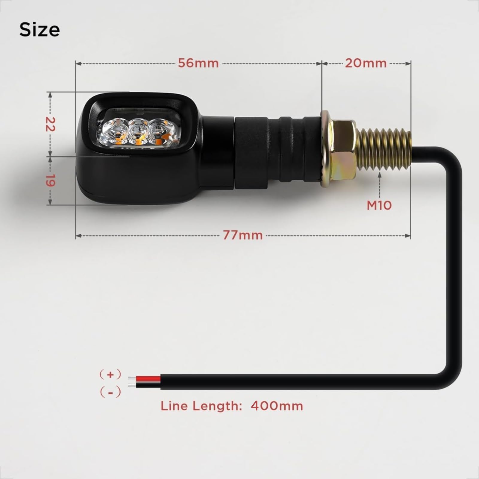 evermotor Frecce Moto LED 12V per moto, Omologate E24 Mini indicatore, Rettangolare, IP67 impermeabile, 4 pezzi, 400mm cavo lungo