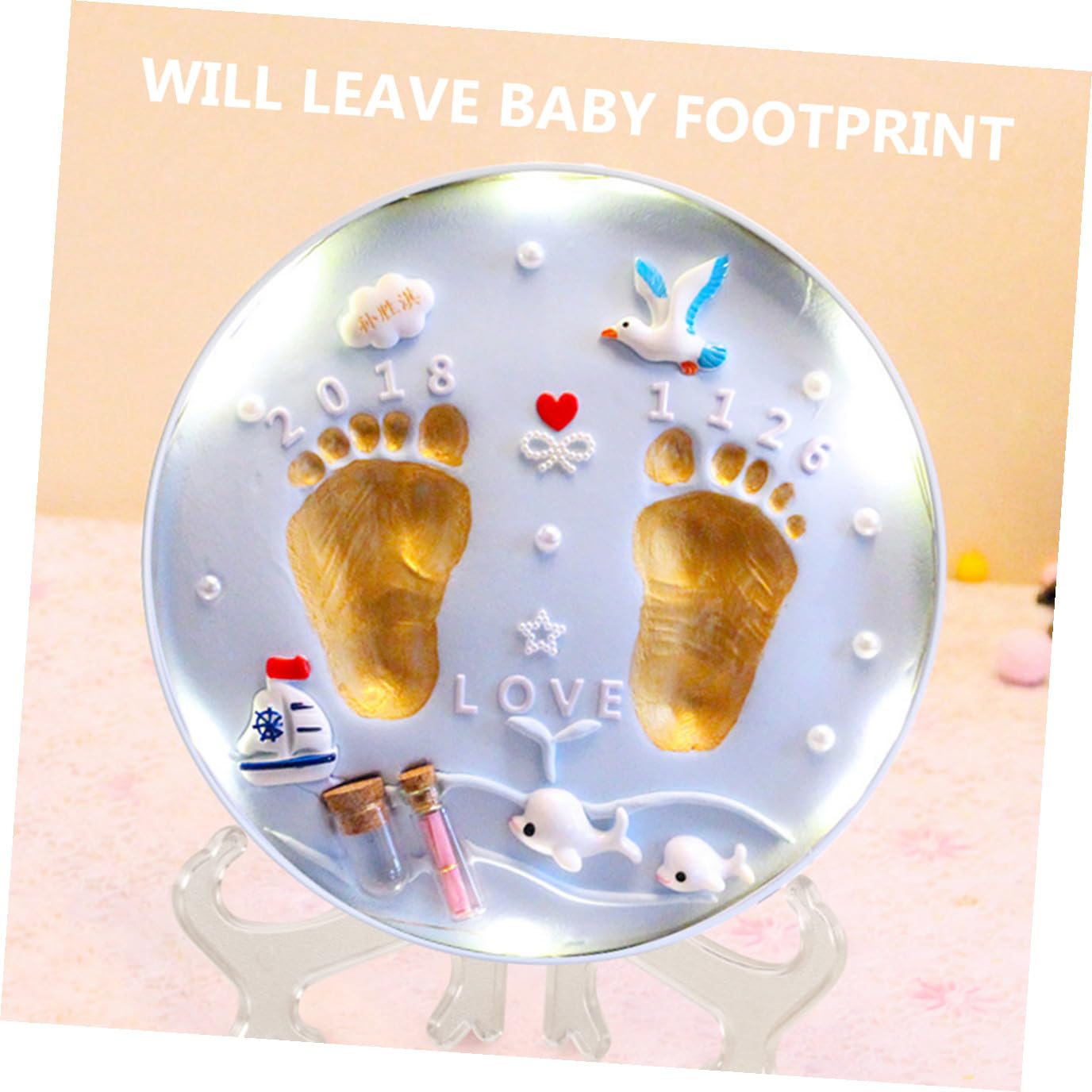 FRCOLOR Kit de Moulage D'empreintes de Bébé Léger et Portable, Argile Bleu Clair, pour -né, Création Souvenirs Main et Pied, Coffret Présent Naissance Pratique