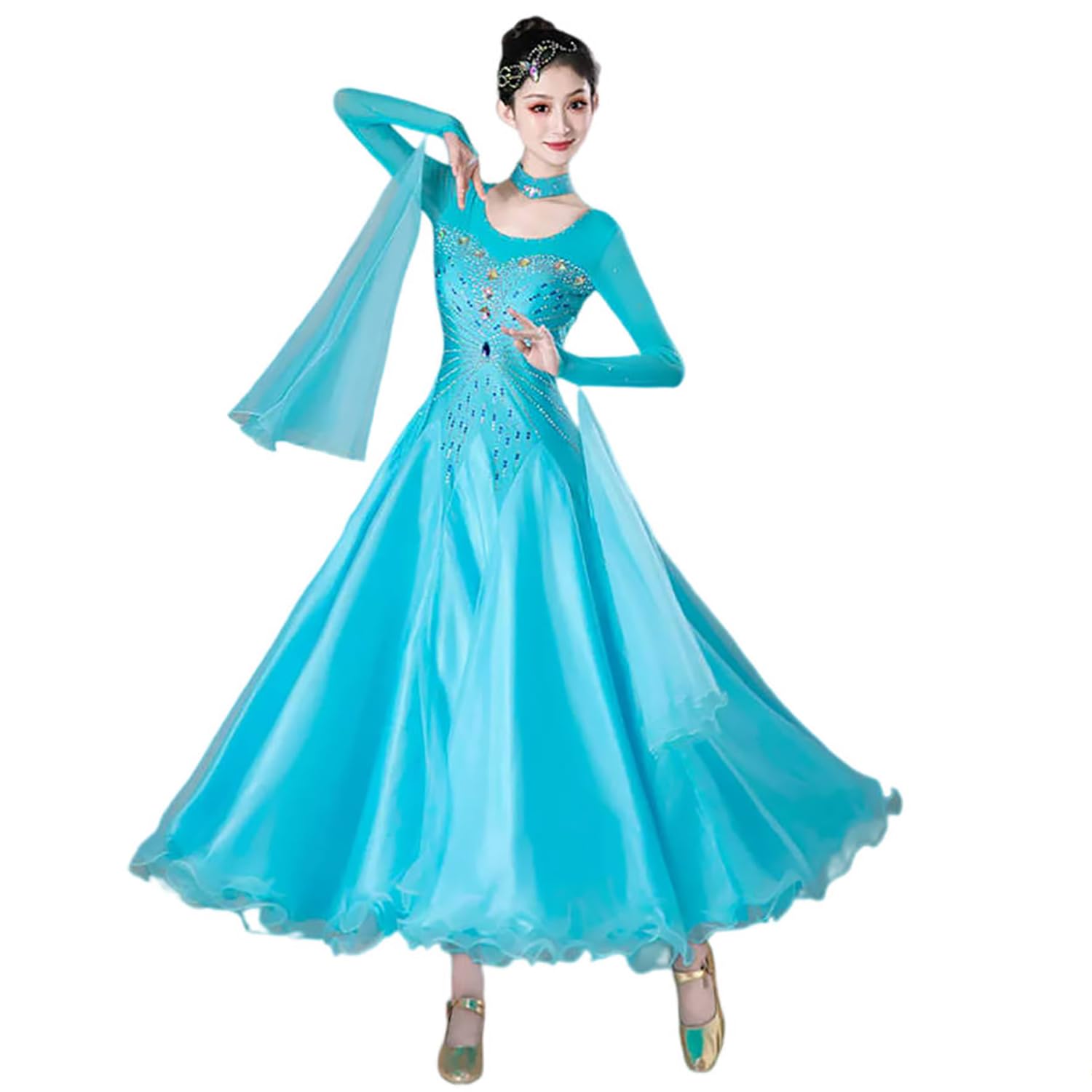 Vestito Da Gara Di Ballo Standard Da Donna Strass Gonna Ampia Svolazzante