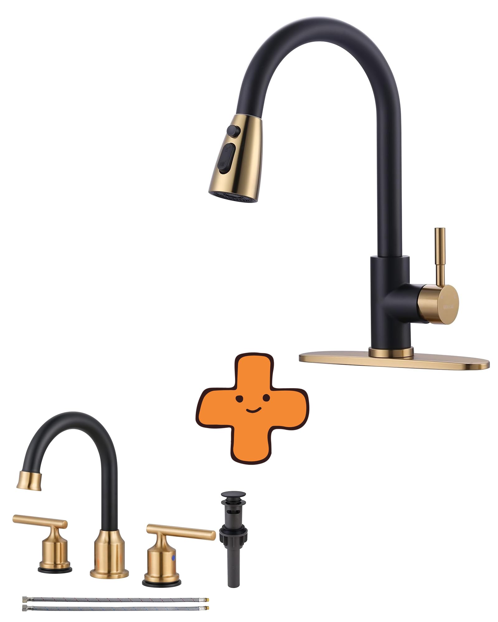 Jnfidosr Black/Gold And Kitchen Faucet With Sprayer And Bathroom Faucet