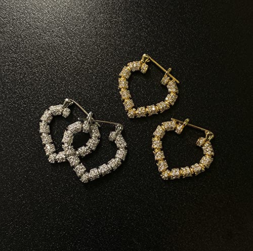 Heart Hoop Earrings Hypoallergenic 14K Gold Plated Bamboo Cubic Zirconia Huggie Hoop Earrings for Women3