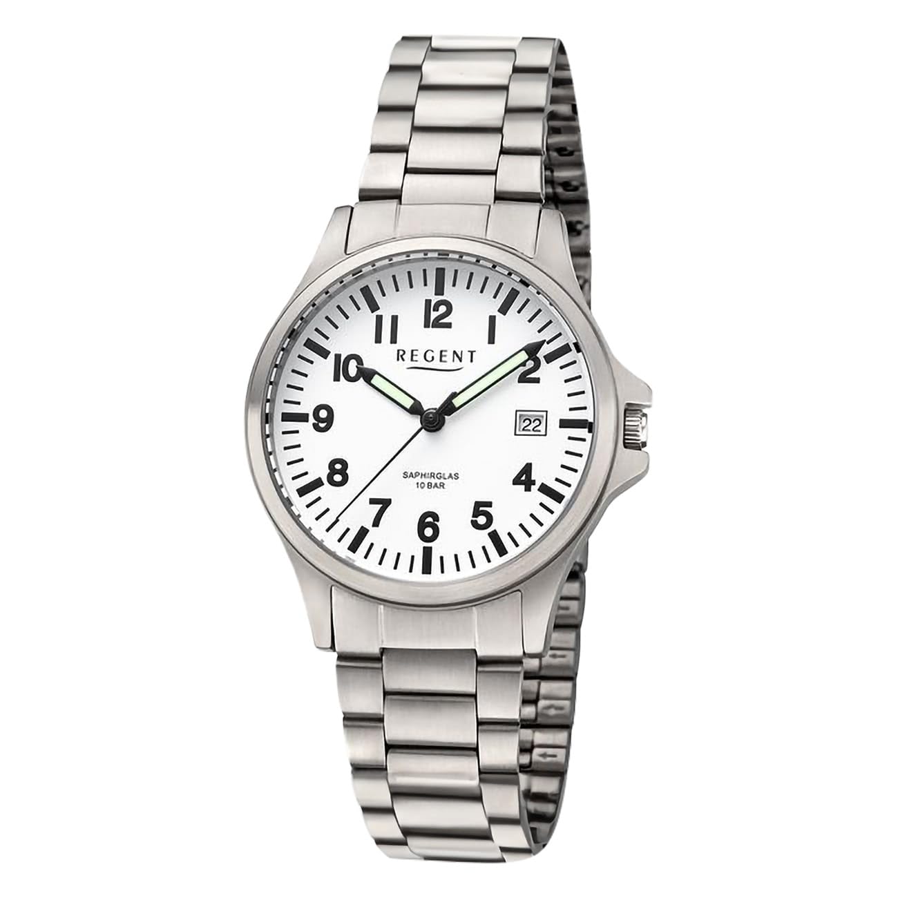 REGENT Zegarek tytanowy unisex z bransoletką 36 mm analogowy 10 ATM szkło szafirowe 1969.90.99, Taśma tytanowa, biała