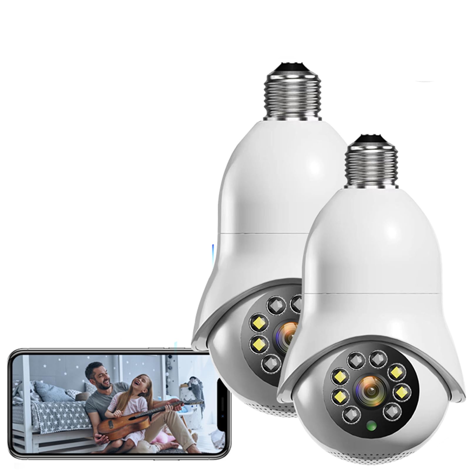 Telecamera Di Sorveglianza Con Lampadina A LED E27 Per Esterni E Interni 2.4/5G Wifi Visione Notturna A Colori Monitoraggio Automatico Delle Persone Monitor Di Sicurezza IP (2 Pezzi)