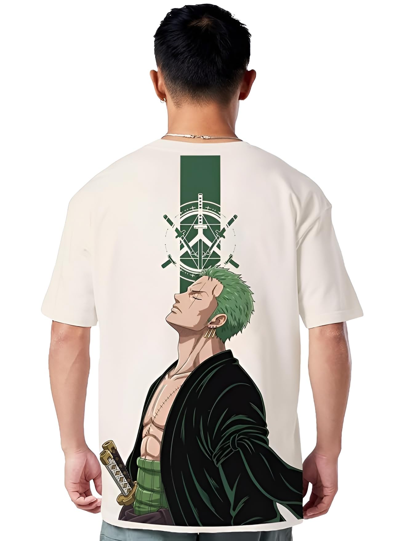 darkbuck Anime Oversized Tshirt for Men and Women Drop Shoulder Loose Baggy Fit Off White Unisex Pure Cotton T-Shirt Roro Zo-picture-27