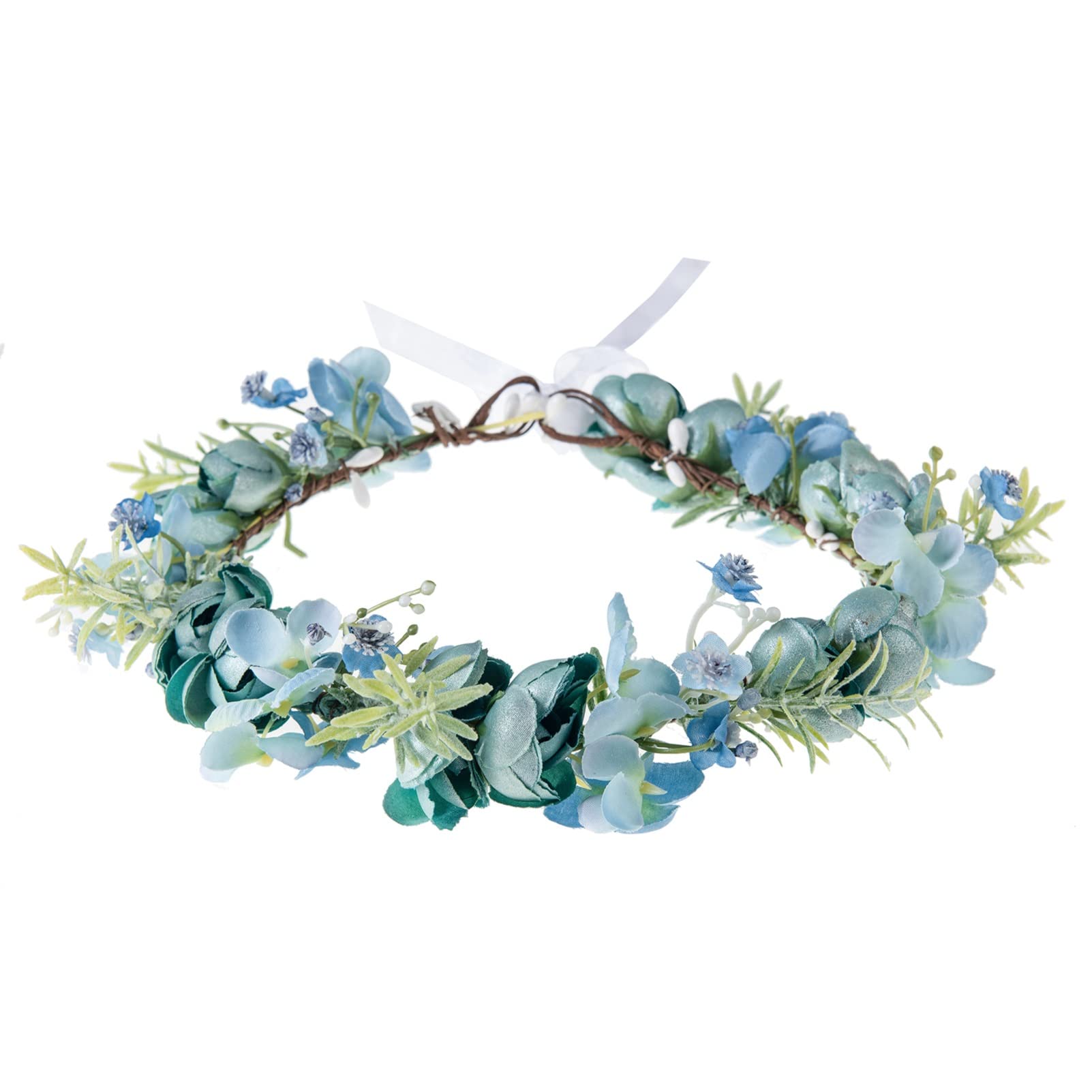 Vividsun Wedding Bridal Green Leaf Flower Crown Eucalyptus Floral Crown Maternity Photo Props (E/blue crown)
