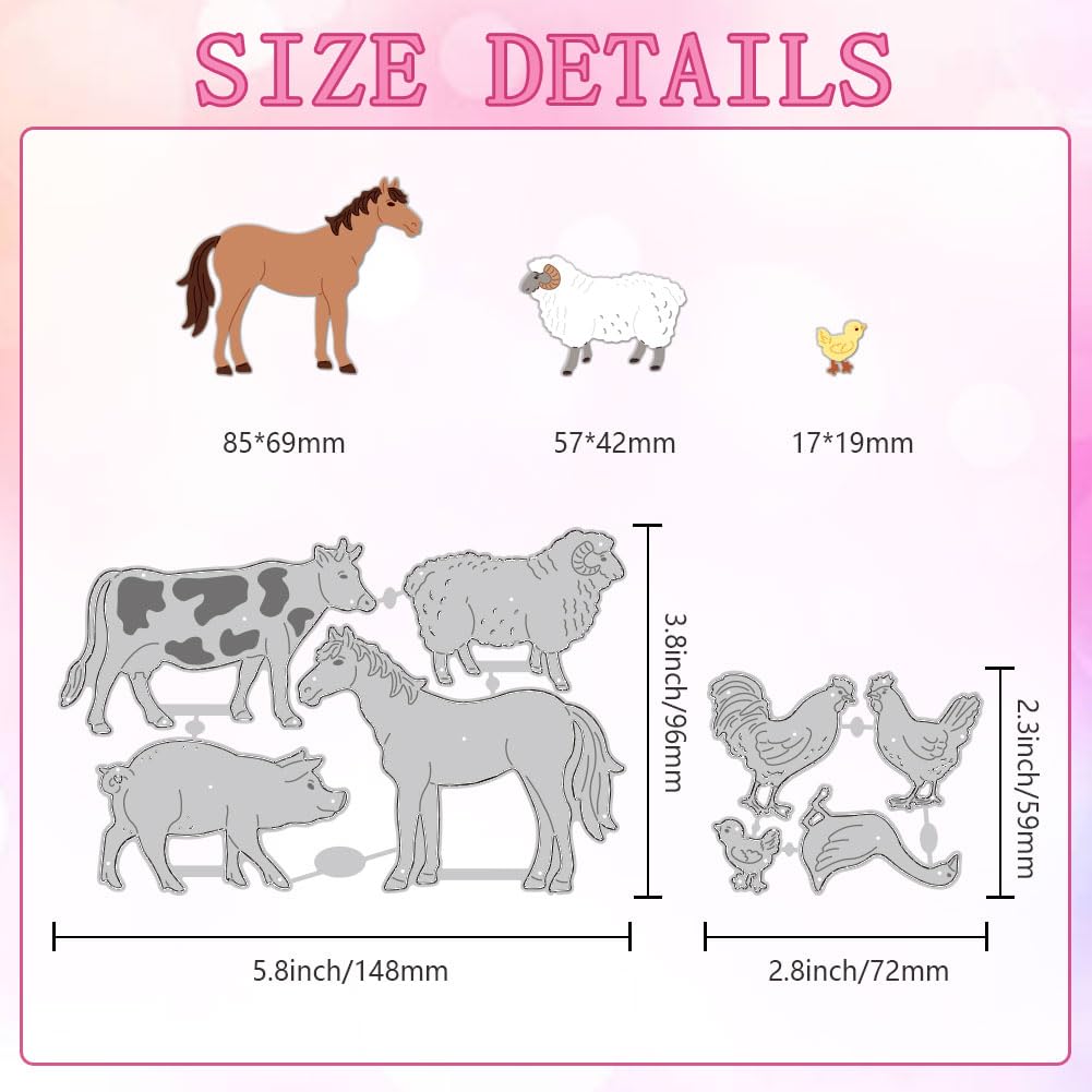 DELORIGIN 8 Styles Farm Animals Cutting Dies Card Making Die Cut Carbon Steel Die Cuts Stencils Card Scrapbooking Embossing Template Dies for DIY Paper Craft Card Albums Gift Card Decor - Image 2