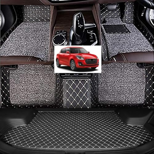 Image of Vahan Expo Premium 7D Car Mat Full Set for Swift New 2019 with Boot Mat || Luxury Double-Stich 7D Car Floor Mat Complete Set || 100% Waterproof and Washable || Black