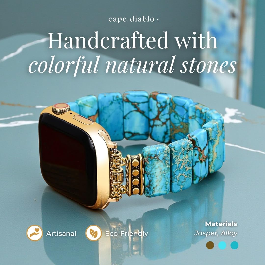 Cape Diablo Handmade Gemstone Watch Band for Women Compatible with Apple Watch 38mm 40mm 41mm 42mm 44mm 45mm, Boho Stretchable Strap Fits for iWatch Series 11/10/9/8/7/6/5/4/3/2/1 SE 3/2/1
