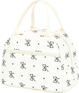Lunch Bag for Women Men - Cute Corduroy Insulated Tote Box, Large Capacity Reusable Cooler Bag for Work, Picnic, Travel,Black Butterfly