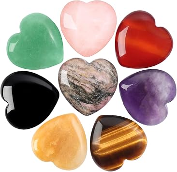 CASMON Natural Mix Heart Palm Stones 1 Inch Healing Crystal Set 8Pcs