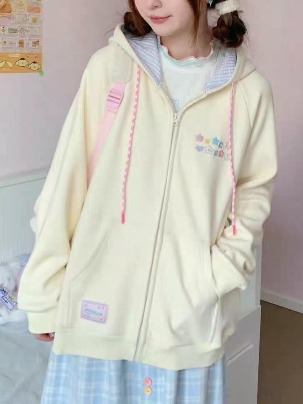 CEINOM Women Kawaii Zip Up Hoodie Y2K Girly Cute Hooded Jacket Oversize Japanese Harajuku Sweet Embroidery Outerwear Hoodies - Image 5