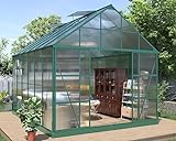 HOWE 12x10x10 FT Polycarbonate Greenhouse with 2 Sliding Doors 4 Vents Window Walk-in Large Aluminum Greenhouse Premium Professional hot House for Outdoors, Green
