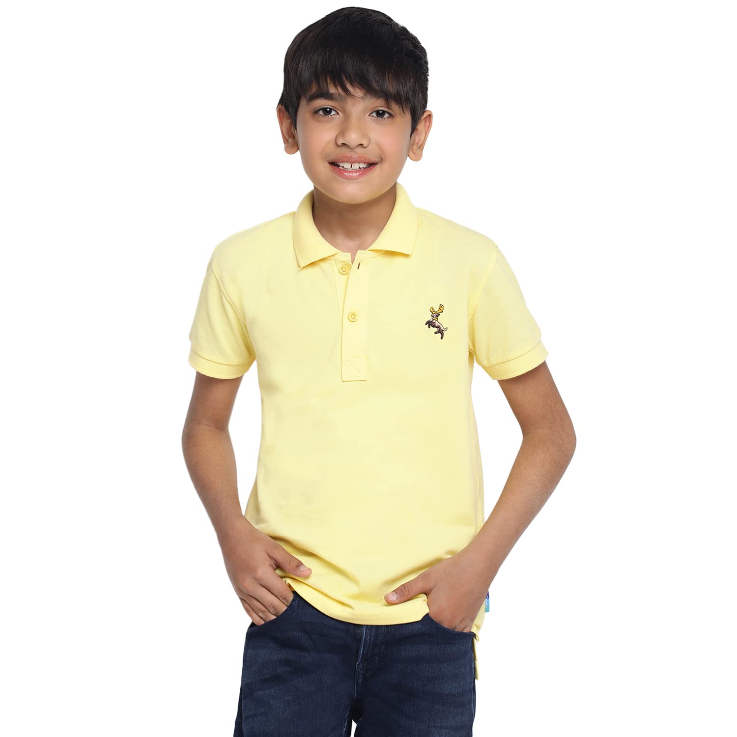Lil Tomatoes Boys Cotton Polo T-Shirt, Lemon, 14-15 Years