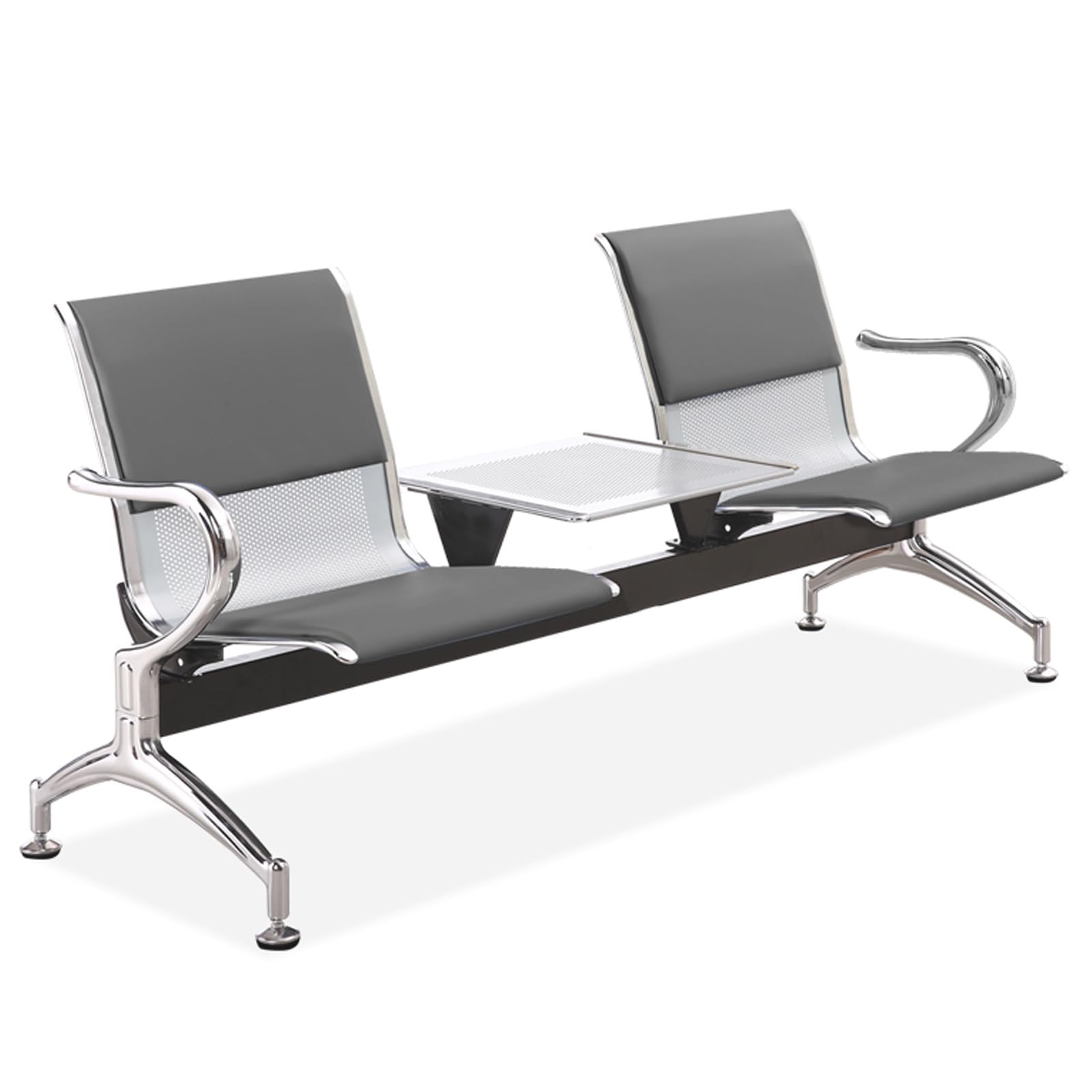 SaryEdge 2Seat PU Leather Room Chairs with Arms & Table Airport Reception Bench Office Lobby Furniture for Hospital Bank & Airport,Grey,Grey