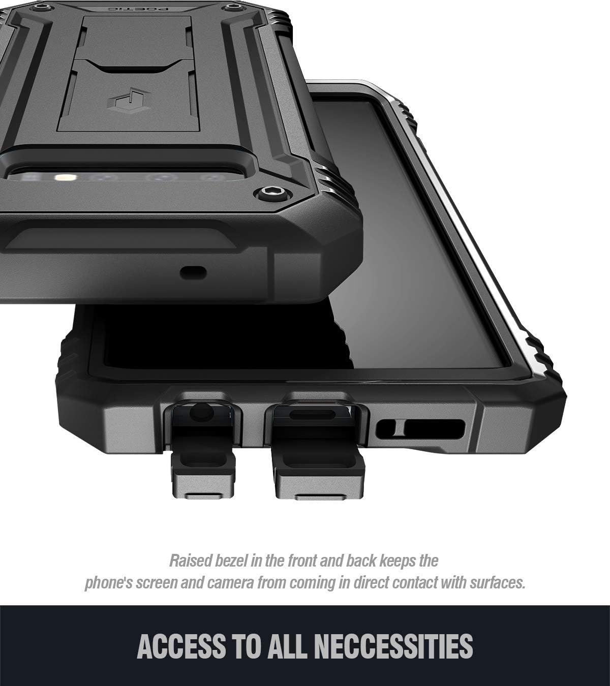 Poetic Galaxy S10 Plus Rugged Case with Kickstand, Heavy Duty Military Grade Full Body Cover, Without Built-in-Screen Protector, Revolution Series, for Samsung Galaxy S10+ Plus 6.4 Inch (2019), Black