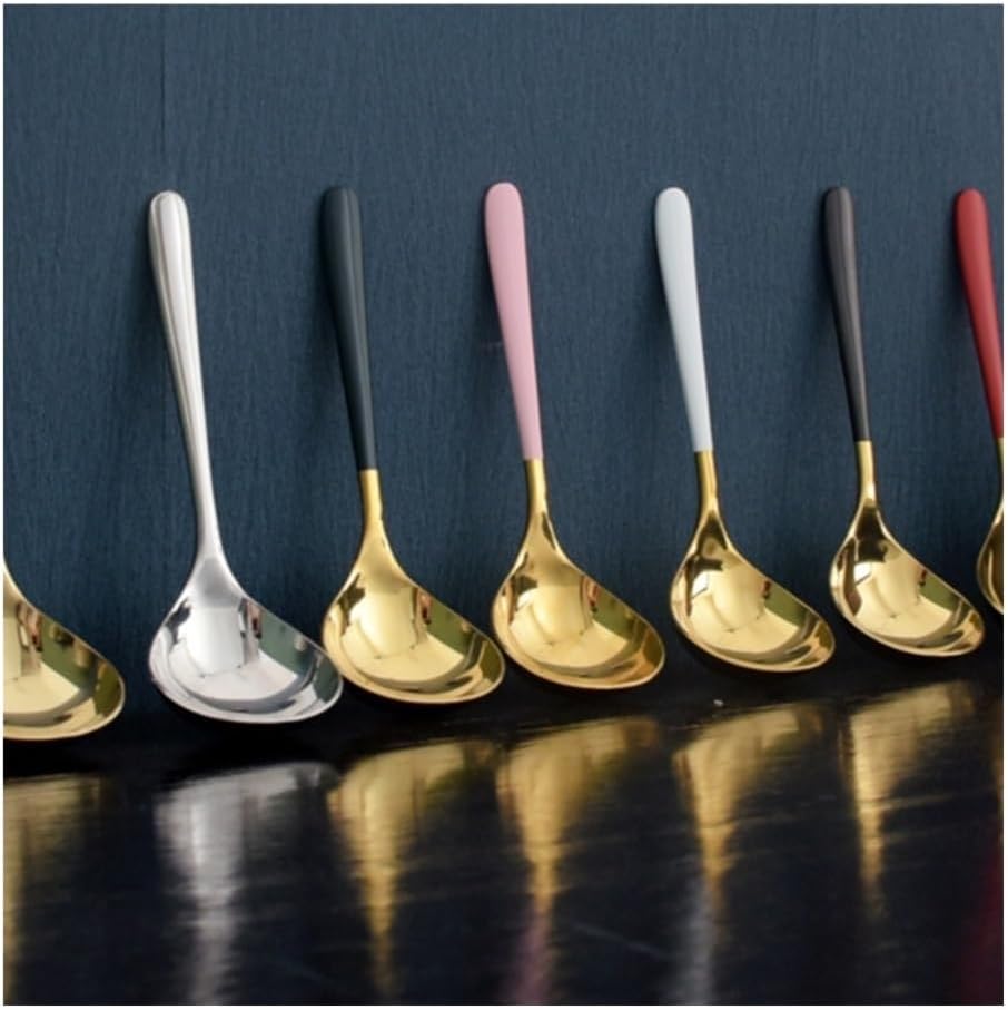 Spoons, Stainless Steel Soup Spoon, Large Household Round Head Rice(White)