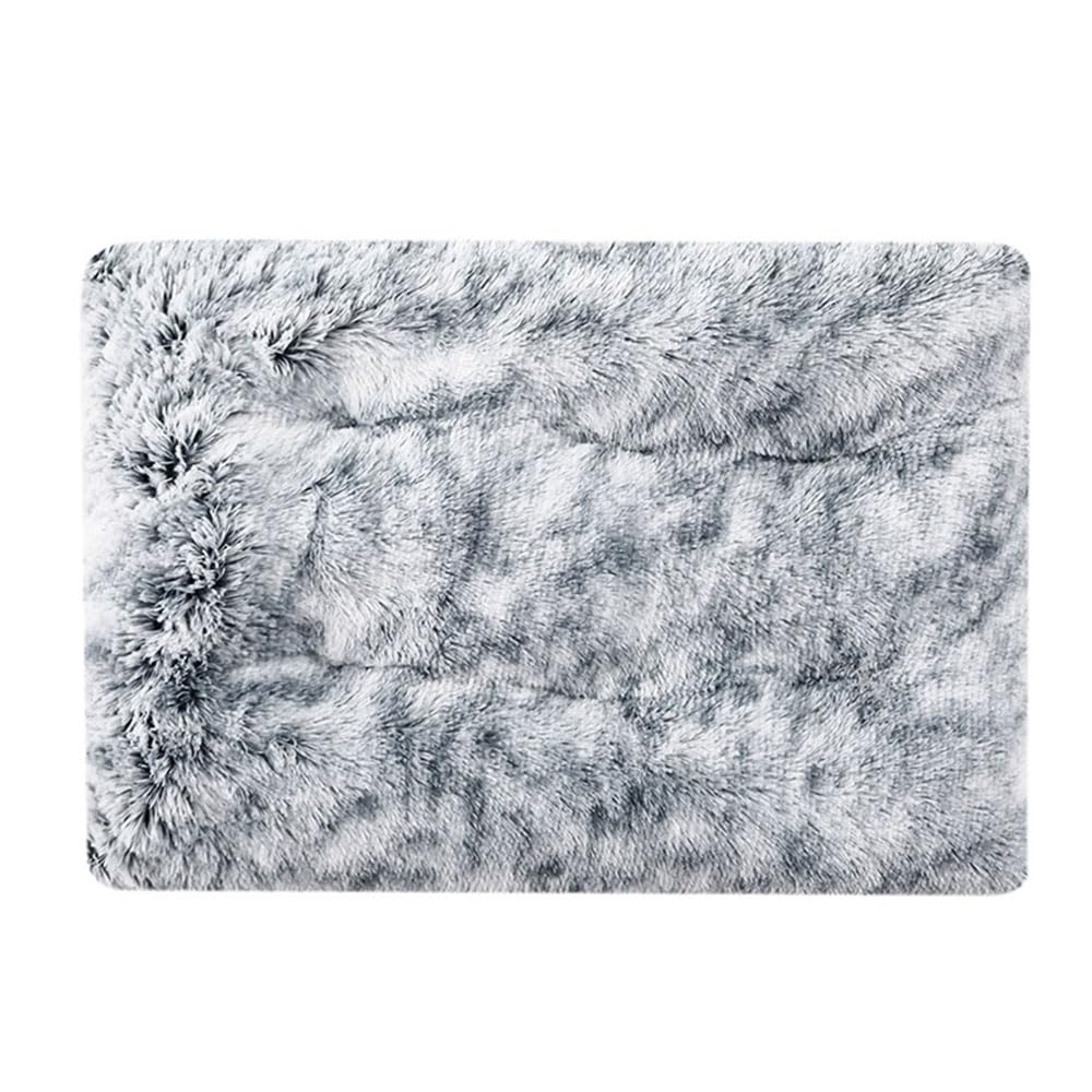 Hiseng Soft Fluffy Dog Bed, Solid Color Self-Warming Cat Bed Washable Square Dog Beds Medium, Plush Anti-Slip Bottom Donut Cat Beds for Indoor Cats (80x55cm,Gradient Blue Gray)