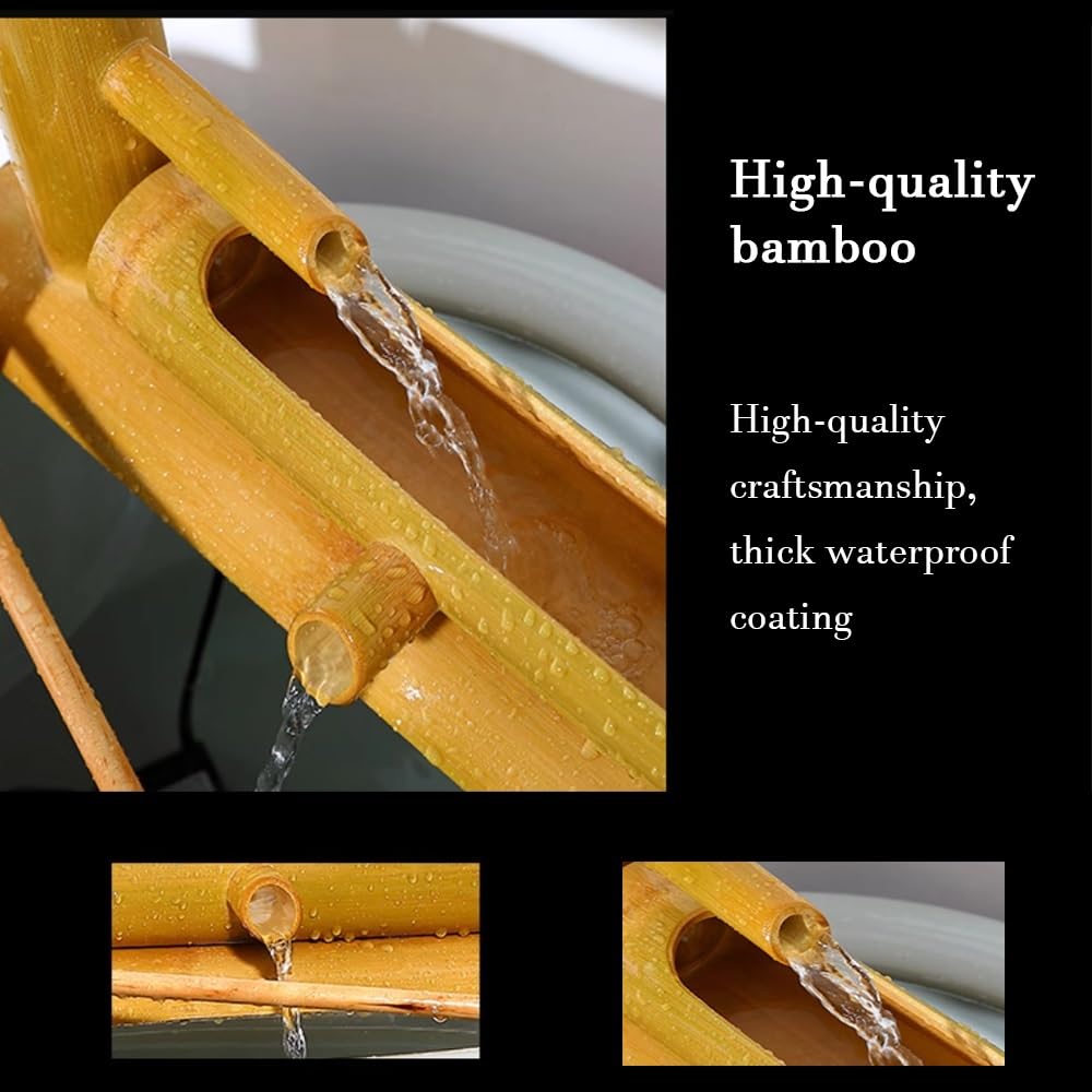 Bamboo Accents Fountain with Pump, Bamboo Solar Fountain, U-Shaped Sink, Natural Bamboo, for Backyard Pond(60cm) (One Color 70cm)