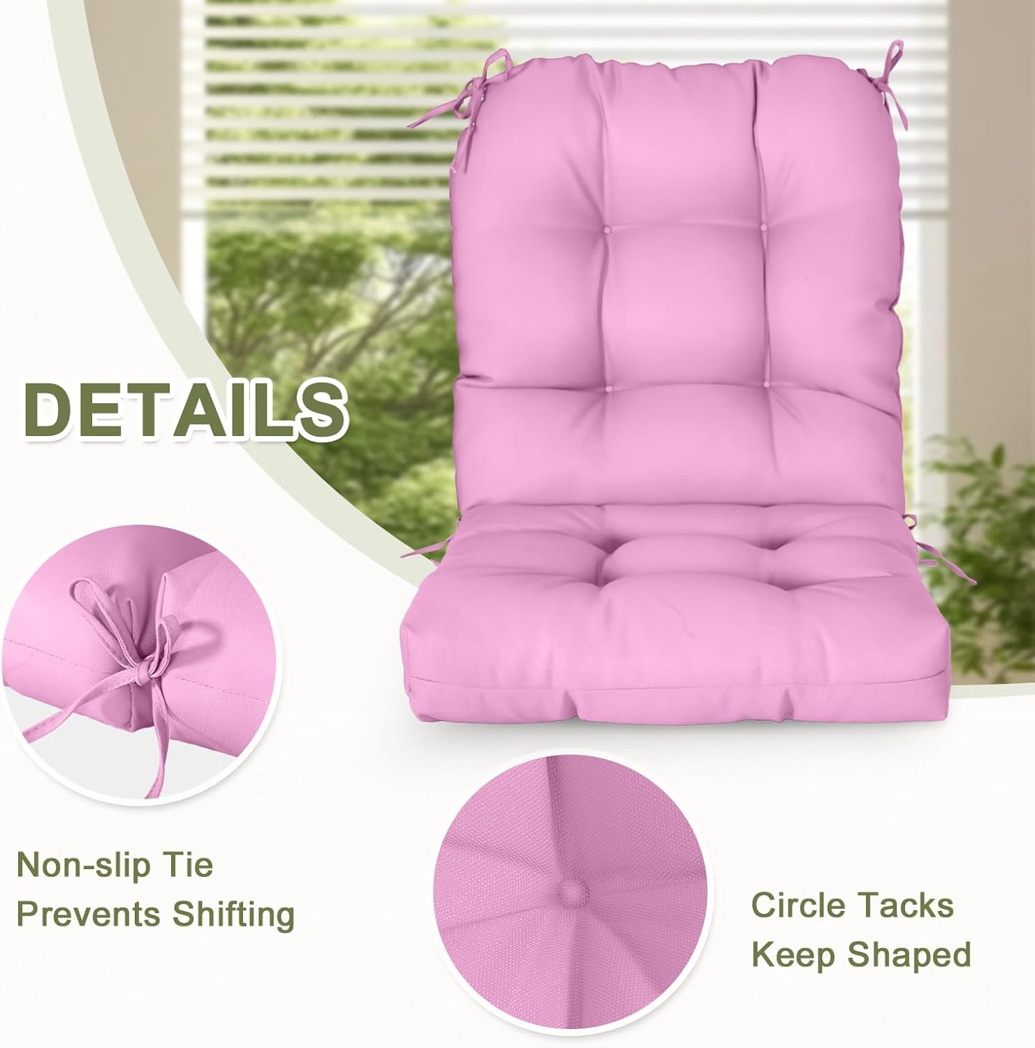 COOS BAY Tufted High Back Chair Cushions, 42x21 Inch Outdoor Patio Furniture Cushions, Water Resistant Rocker Seat Pads, 2 Pack, Pink