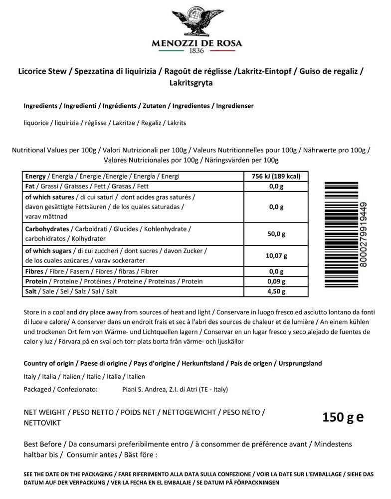 Regaliz Puro Italiano 150g Menozzi De Rosa Calabria