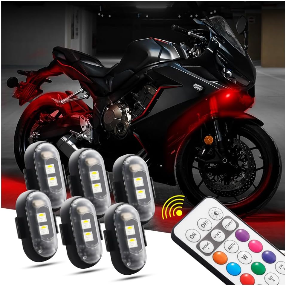 EGEN 6pcs Wireless USB LED Strobe Lights with Remote, LED Drone Aircraft Rechargable Night Warning Light, Anti Collision Lights for Motorcycle Car Bike
