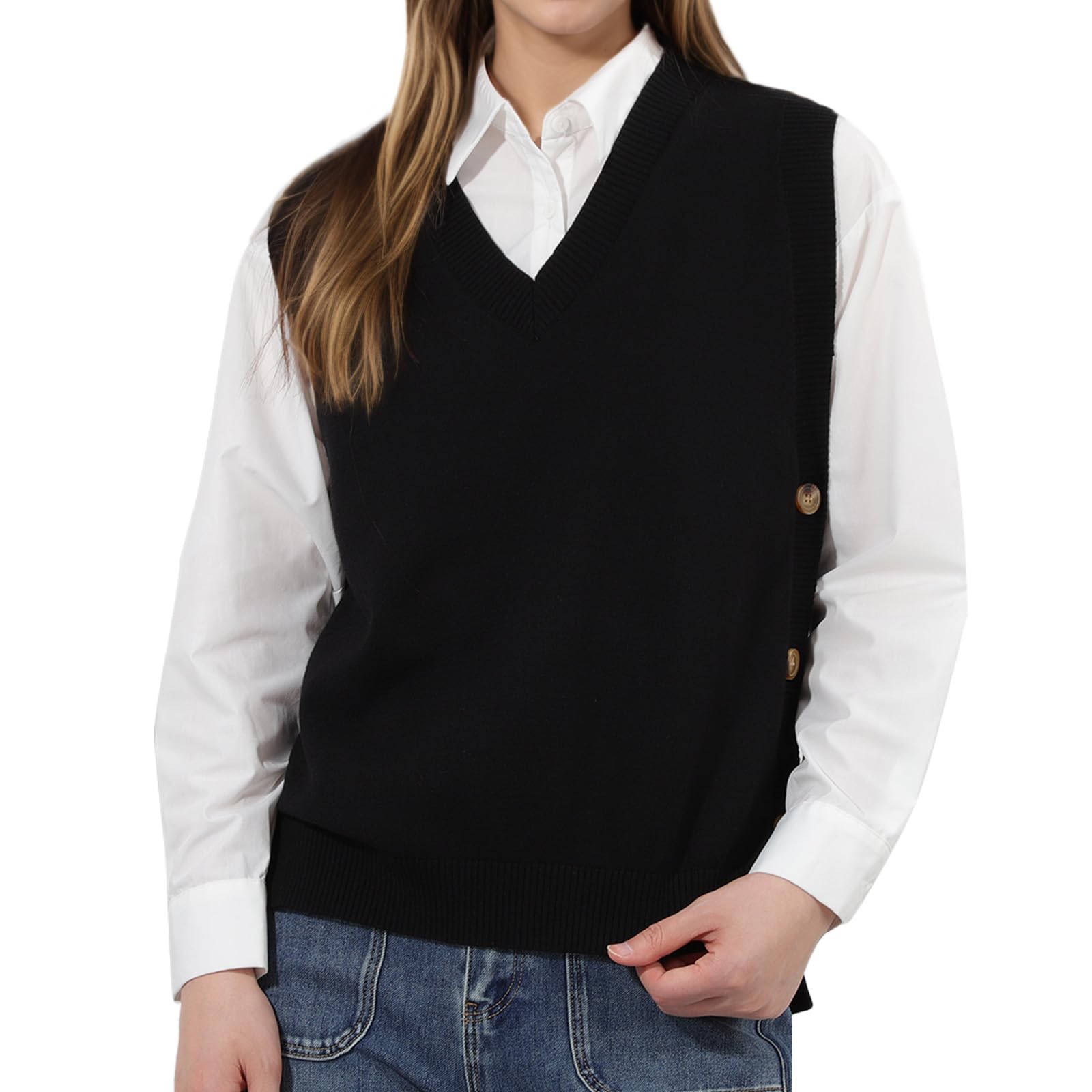 Débardeur en tricot sans manches à col en V pour femme