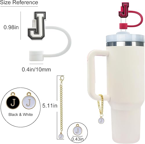 Vista 41 de Velaco 4 PCS Initial Letter Charm Accessories and Straw Cover Pack- Chains with Initial Letter for Stanley 20 30 40 oz Tumbler with Handle
