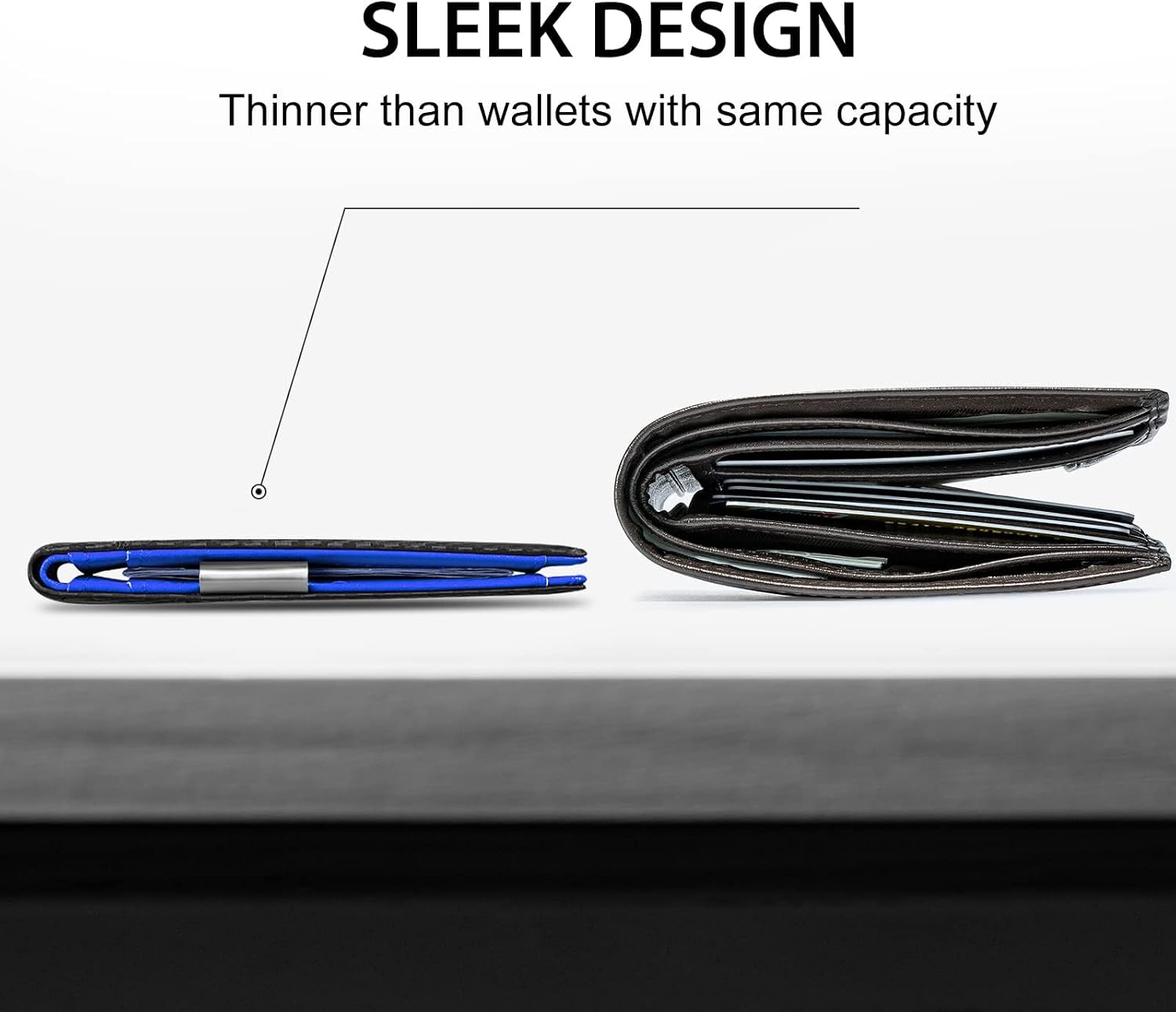 GSOIAX Men's Slim RFID Blocking Leather Wallet with Money Clip Minimalist Carbon Fiber Bifold Credit Card Holder 11 Card Slots Stocking Stuffers Included Gift Box (Carbon Blue)