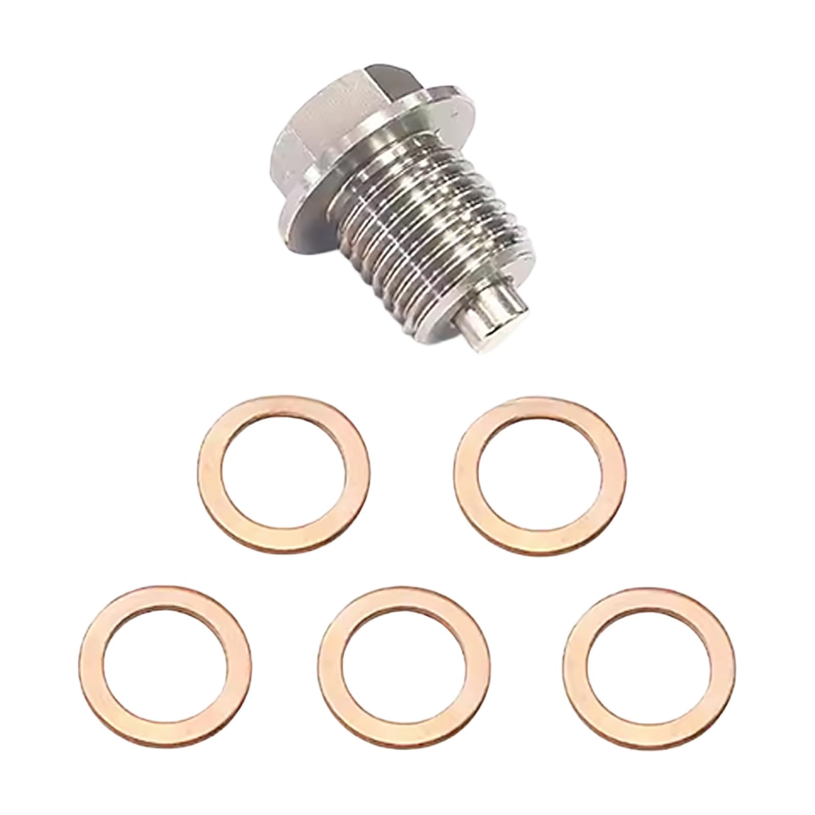 Stainless Steel Drain Plug with 5pcs Copper Sealing Washers Prevents Leaks and Captures Metal Particles Oil Pan Drain Plug Washer