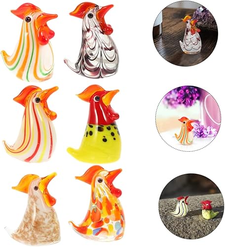 Miniatura 8 de 6 piezas de adorno de pollo de cristal, estatua de gallina, figuras de gallo de cristal, mini escultura de pollo, adorno de escritorio de animales,
