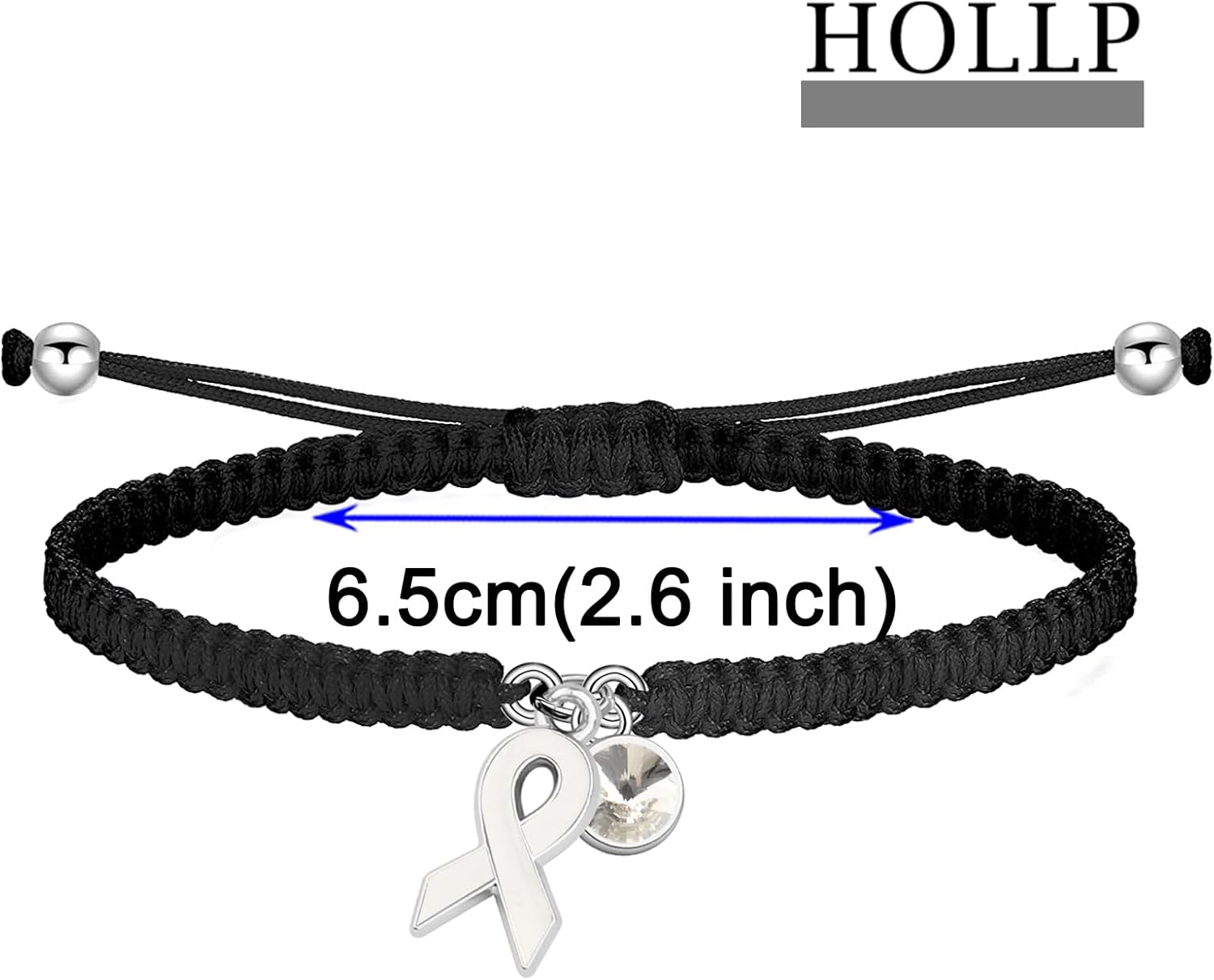 HOLLP Lung Cancer Awareness Braided Rope Bracelet Peace Love Cure Bracelet White Ribbon Jewels Cancer Survivor Gift With Card - Image 2