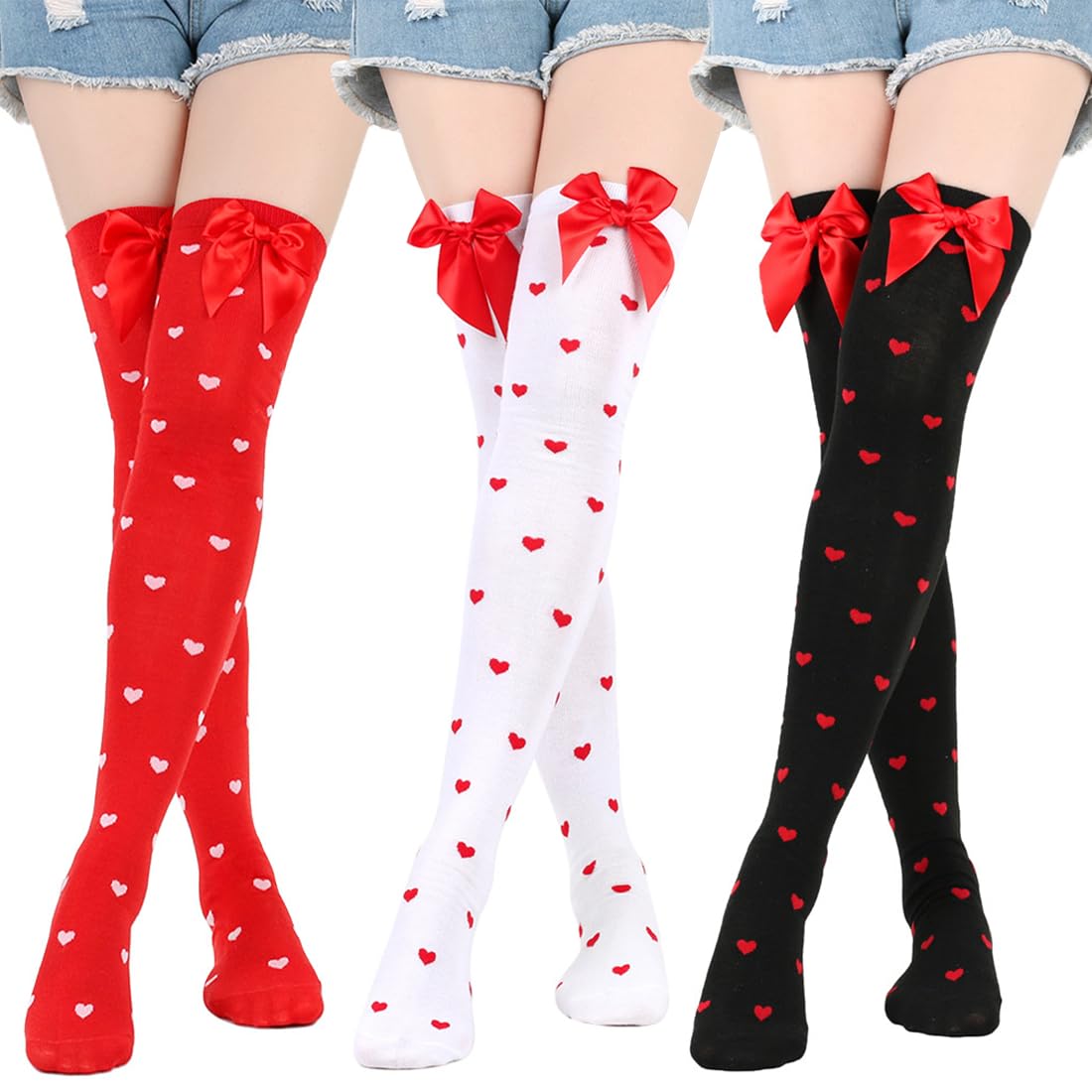 2 paar kniekousen dames wit zwart overknees kousen dames wit zwart kniekousen met strik voor Halloween Kerstmis Carnaval kostuum accessoire Valentijnsdag themafeest