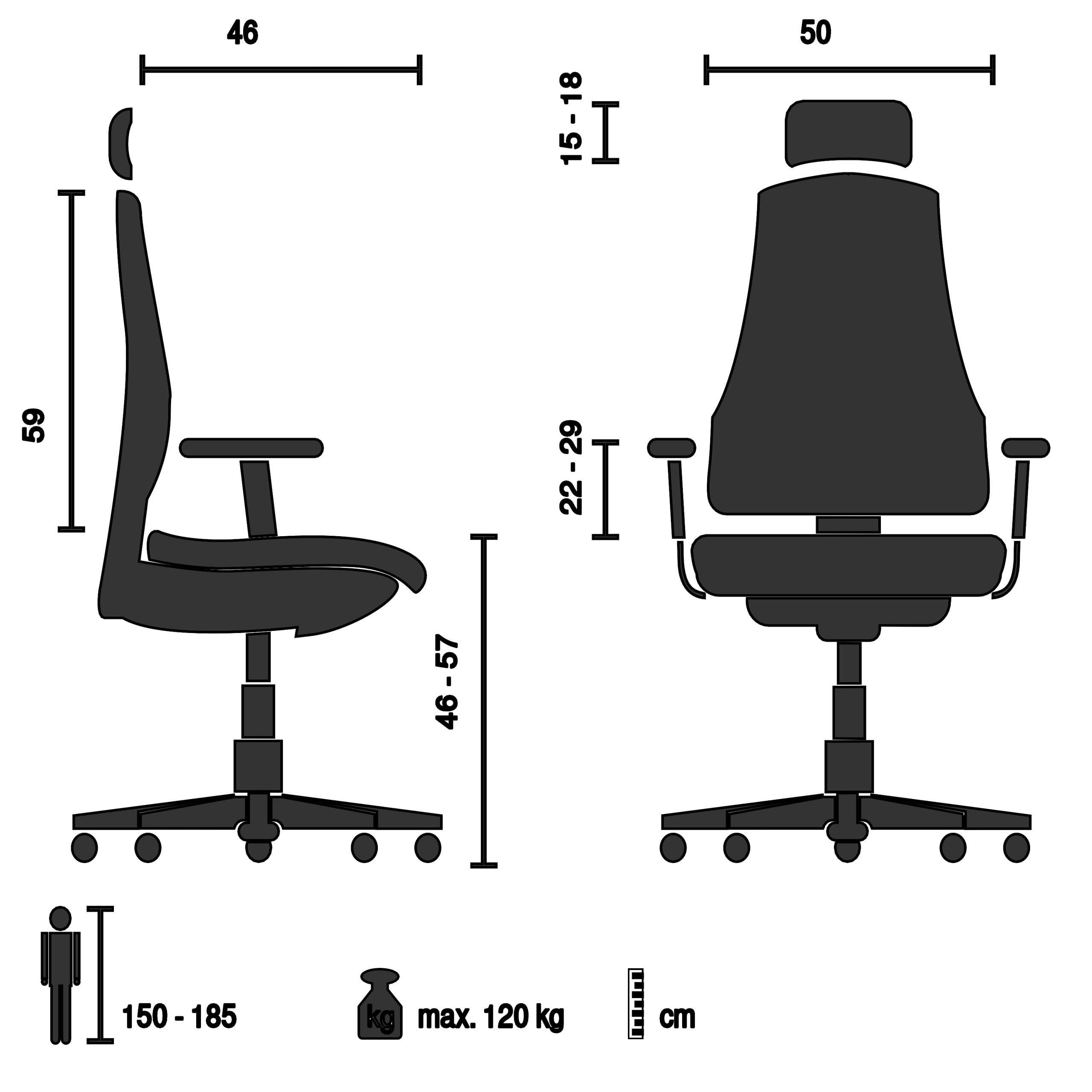 HJH Office Sedia Ergonomica KAMIAK Con Poggiatesta 3D, Supporto Lombare Regolabile, Base In Alluminio, Nero, Portata 120kg