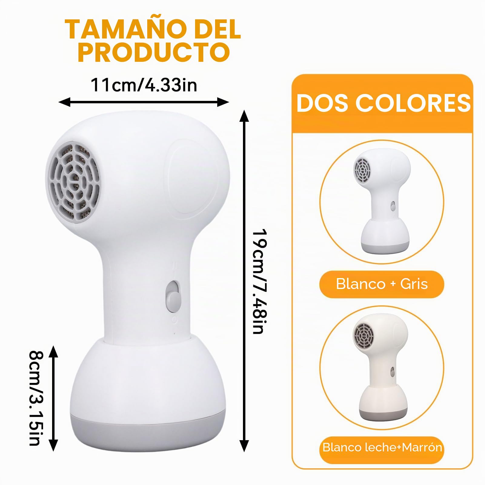 Secador de pelo de bebé inalámbrico, 2 velocidades de bajo ruido recargable secadora de cuerpo completo secador de pelo de viaje suave para el pañal del cabello y el cuerpo (Blanco + gris)