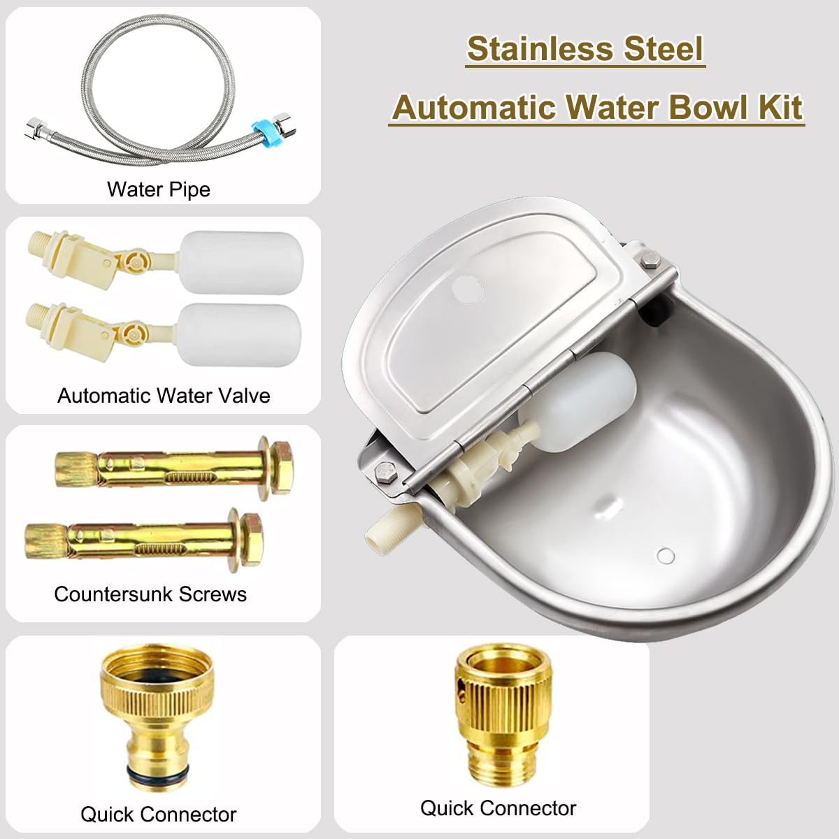 Dispensador automático de cuenco de agua para perro, acero inoxidable 304, para exteriores, cuenco automático de agua potable para animales, aves de corral, kit de cuenco de agua potable para ganado