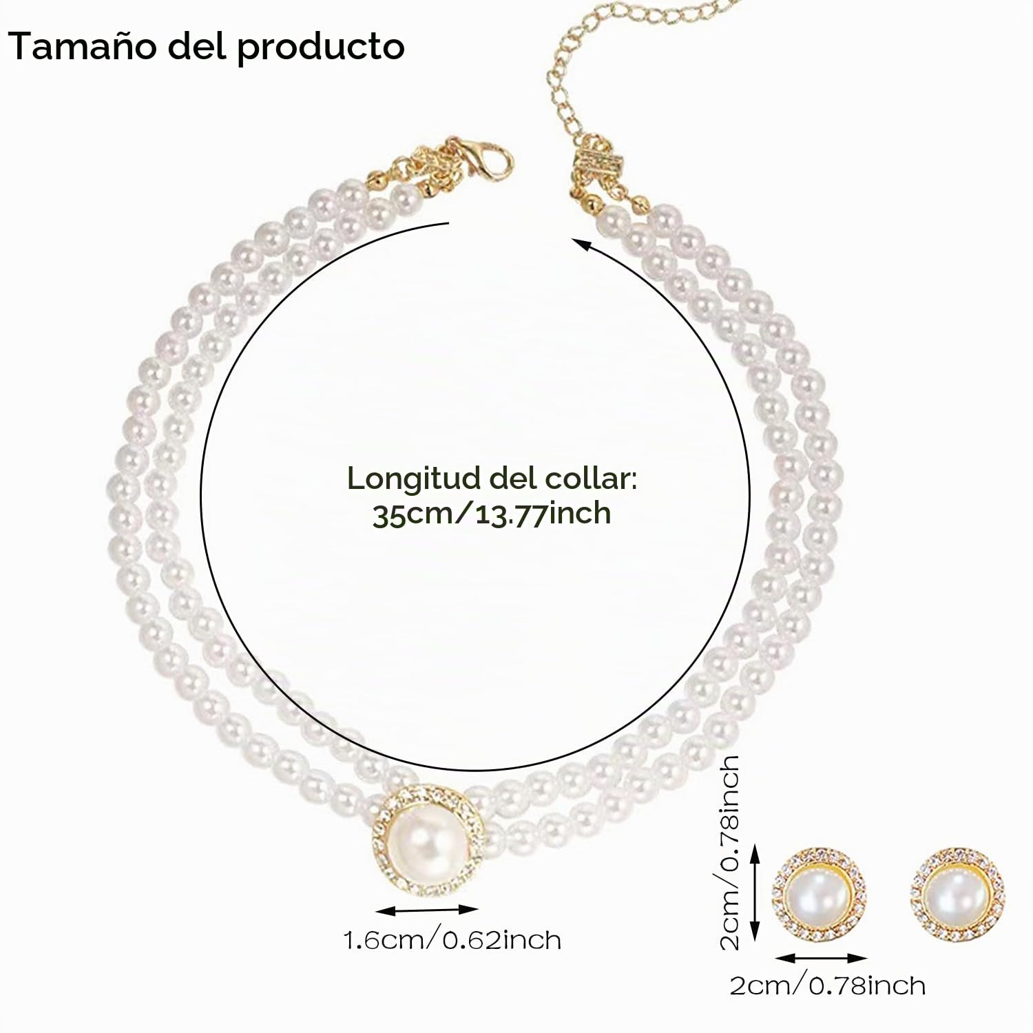Wedding Suite Collar De Cuentas Choker, 2 Filas Choker Imitación Collar De Perlas, Rodio Chapado Elegante Encanto, Con 1 Par De Pendientes Perlas, para Fiesta Cumpleaños Aniversario Navidad Valentín