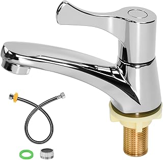 Comprar Grifo Monomando de Lavabo, Grifo Agua Fría Individual para Baño de Zinc Aleación- G1/2, Grifo bajo lavabo con Manguera de Conexión 60cm para Baño, Cocina y Aseo