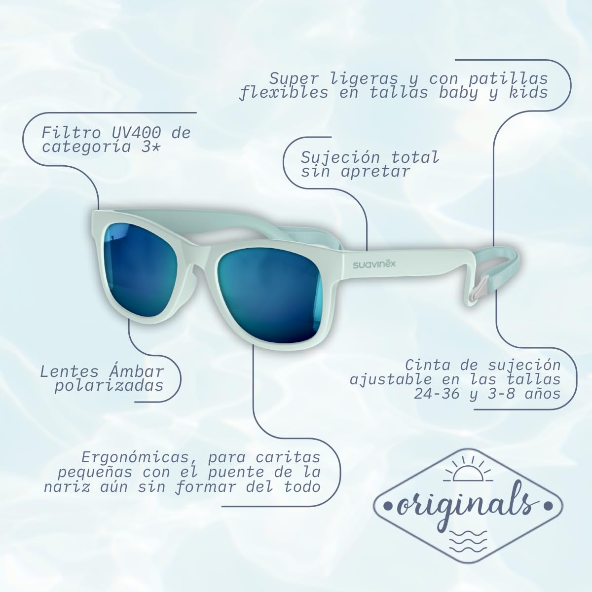 Suavinex, Gafas de Sol para Niños y Niñas de 2 a 3 Años, Bebés de 24 a 36 Meses, Polarizadas, Filtro UV 400, 100% Protección Rayos UVA y UVB, con Funda Incluida, Flexibles y Ligeras