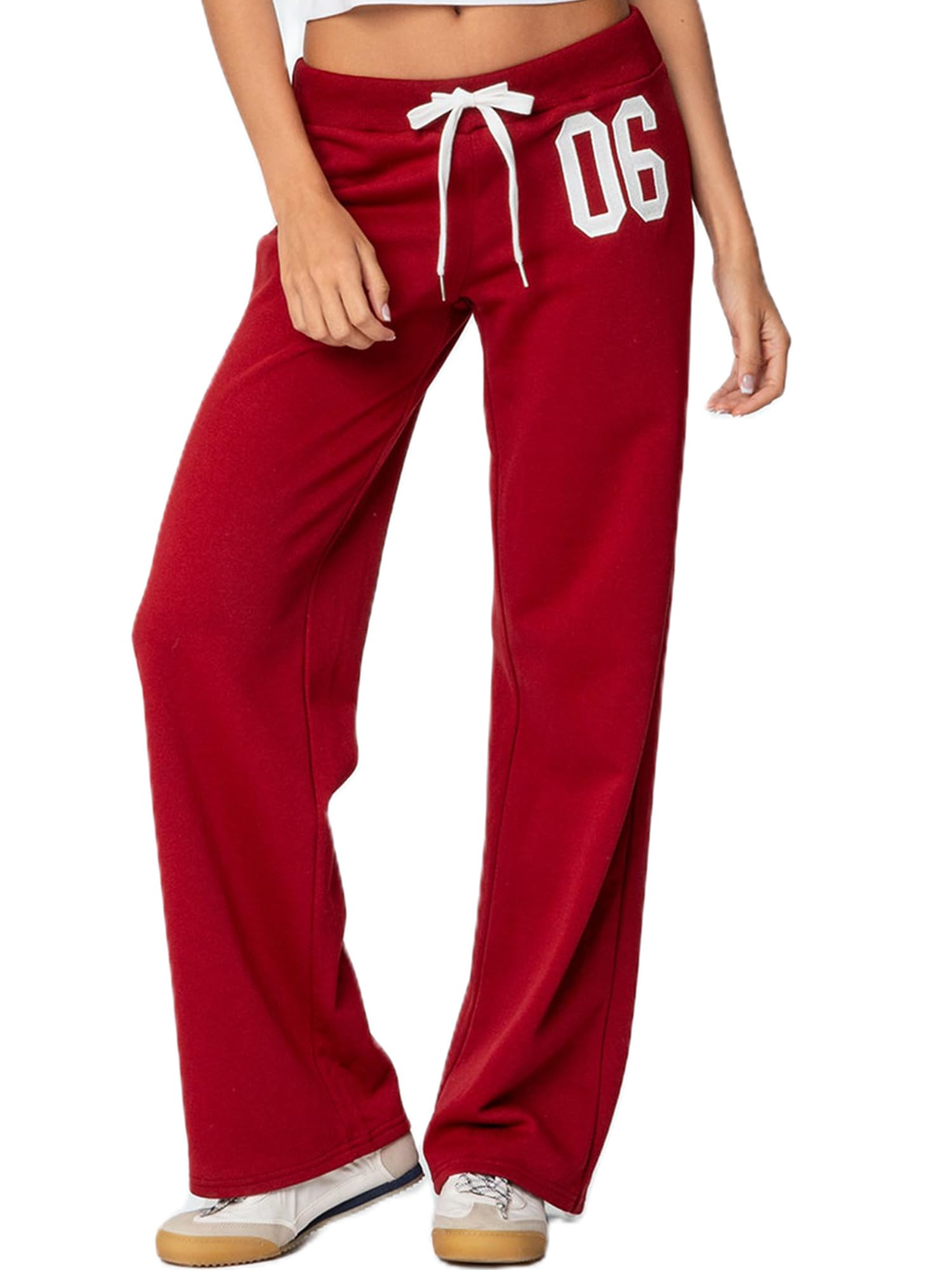 Women Y2K Sweatpants Interior Drawstring Low Rise Baggy Pants Straight Leg Sweat Pants